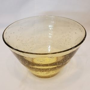 Vintage Hand Blown Bubble Art Glass Medium Amber Bowl